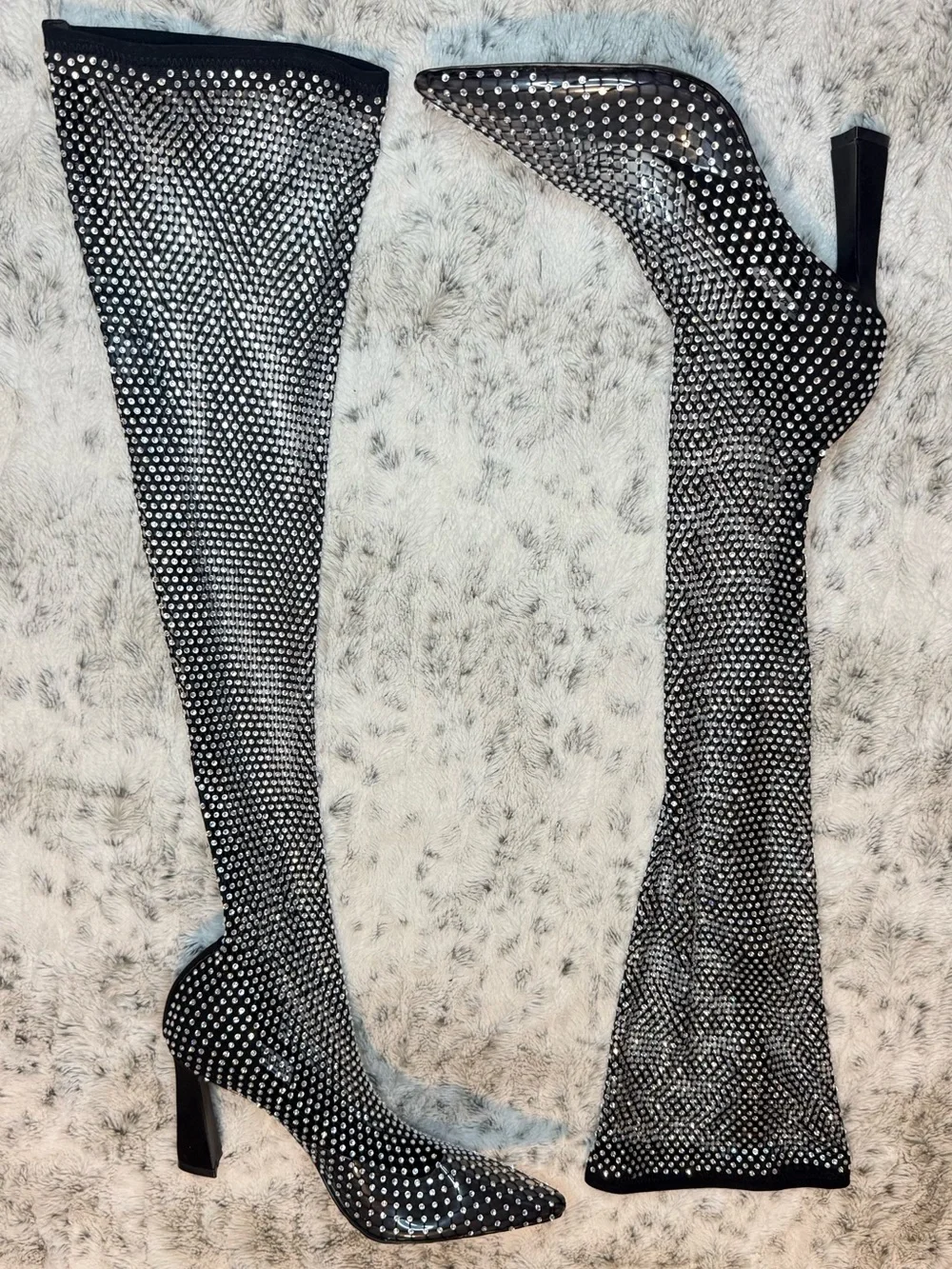 Steve Madden Sapphire Mesh Rhinestone  High Heel Over-the-Knee Boot Women’s 8
